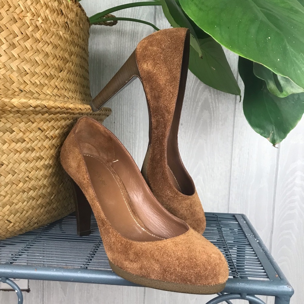 Sergio Rossi brown suede leather slip on heel pumps